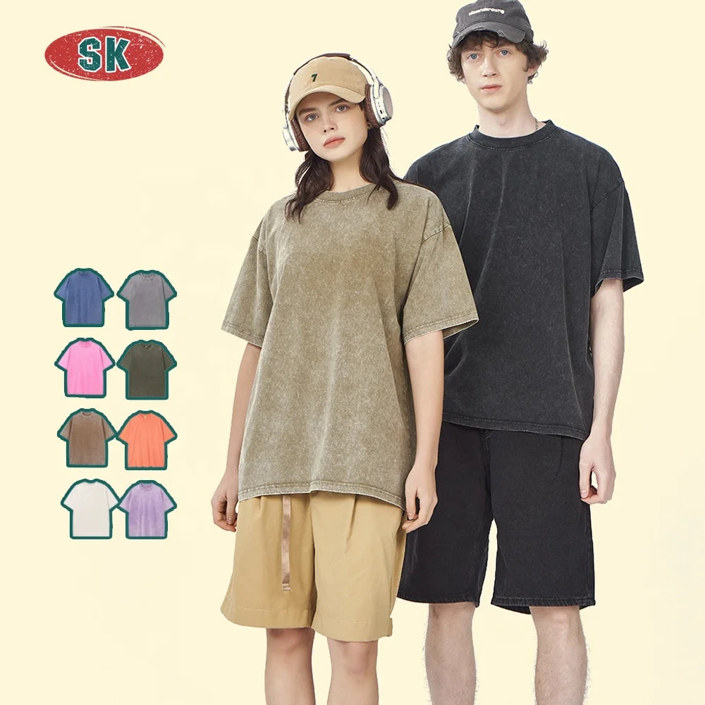 Wholesale Custom 3d Puff Print t Shirt Manufacturer Washed Vintage Acid Wash Distressed Oversized Drop Shoulder t Shirt