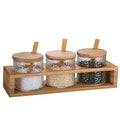 Bamboo Lid Seasoning Jar Set Salt Spice Jar 3-piece Set Kitchen Storage Bottle Racks