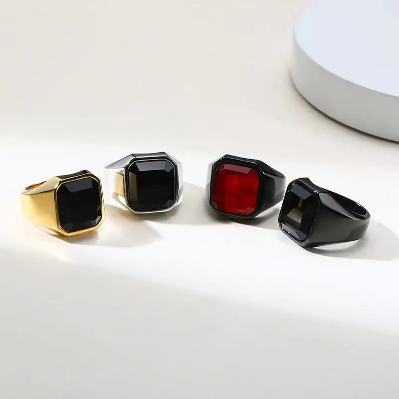 Turkey Jewelry 18K Gold  Black Stone Rings Men Gems Stainless Steel Rings Design with Gems for Men