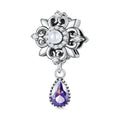 Factory Fashion Jewelry 925 Sterling Silver Fleur-de-lis Bead Purple Zircon Pendant Charms for Women Bracelet Necklace BSC674
