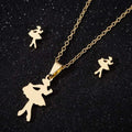 Fashion 18K Gold Silver Plated Stainless Steel Dancing Girl Ballet Dancer Pendant Necklace Earring Jewelry Set for Woman