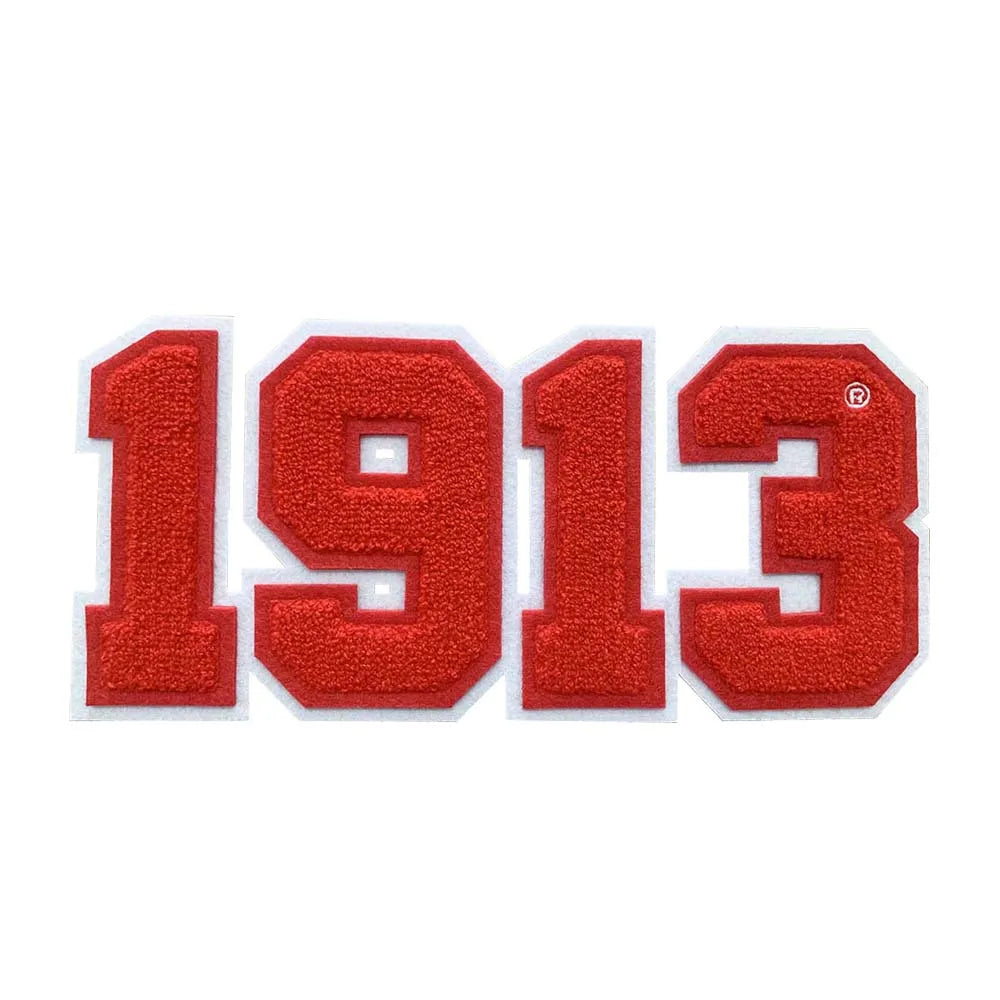 1913 Embroidered Chenille Design Back Border Custom Iron-On Logo Letters Towel Chenille Patch for Garments