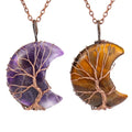 Vintage New Wholesale Moon Shape Bronze Color Copper Wire Winding Gemstone Life Tree Necklace for Women Girls