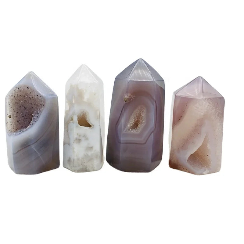 Wholesale Hand Carved Crystal Points Agate Druzy Geode Wands Healing Druzy Agate geode Tower