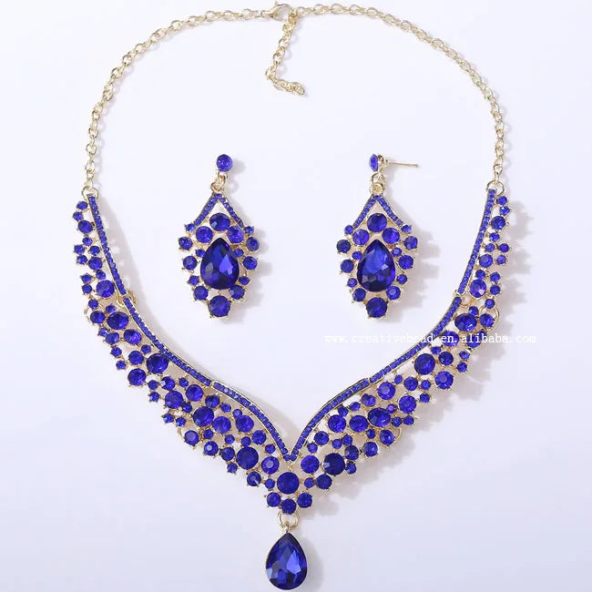 Best Quality & Exquisite Craft Customization of Silver/Gold Plated Rhinestone NecklaceEarring for Bridal Jewelry Set