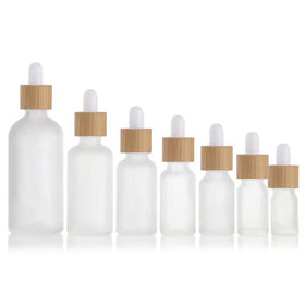 1 oz Frosted Glass Dropper Bottles Empty 5ml 15ml 100ml Perfume Liquid Essential Oil Dropper Bottle With Bamboo Caps