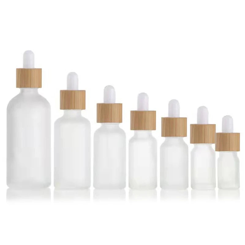 1 oz Frosted Glass Dropper Bottles Empty 5ml 15ml 100ml Perfume Liquid Essential Oil Dropper Bottle With Bamboo Caps