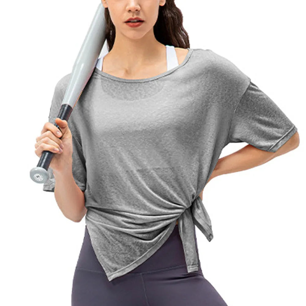 Women's Lightweight Fitness Top Breathable Yoga T-Shirt with Quick Dry & Loose Short Sleeves for Running & Gym Sports Wear
