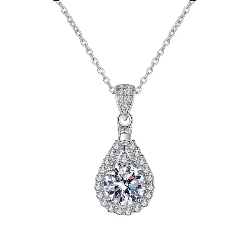 D Color 1-5CT Moissanite Engagement Necklace S925 Silver Waterdrop Pendant for Mom Wife Birthday Jewelry Gifts