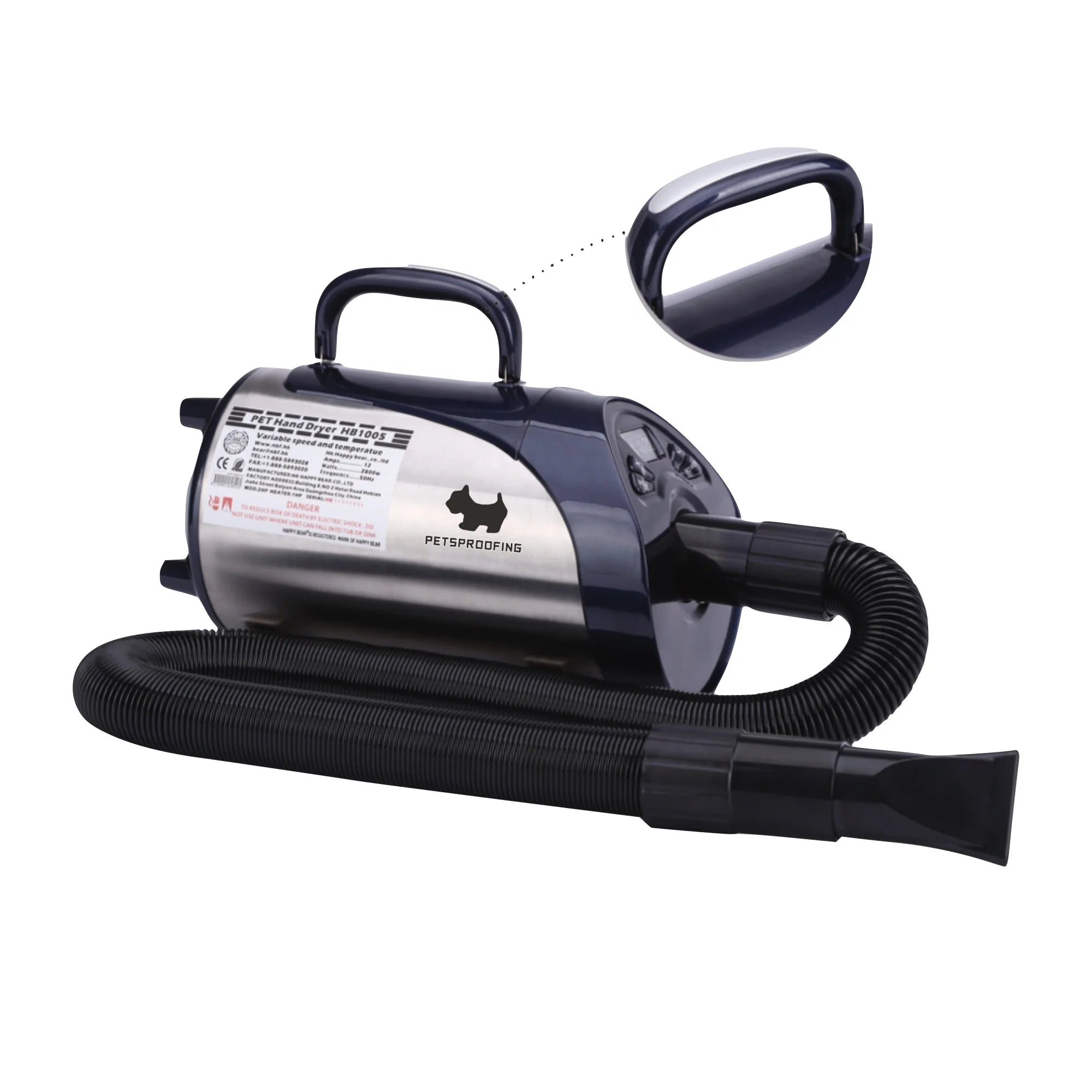Petsproofing Professional Heating Adjustable Speed Nozzles Pet Dog Hair Blow Dryer Machine Grooming Professional Dryer