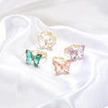 HOVANCI New Creative Green White Purple Pink Color Glass Butterfly Open Rings Resizable Adjustable Clear Crystal Butterfly Rings