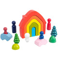 2025 Trending Montessori Children's Wooden Rainbow House Stacking Building Blocks Educational Stacker Arts Crafts Toys for Kids