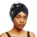 New Style Hot Muslim Three Flower Silky Satin Ruffle Turban Headwrap Bride Marriage Cap