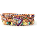 New Trendy Boho Chic Leather Jasper Beaded Wrap Bracelets with Heart Main Stone Fashion Charm Bracelets