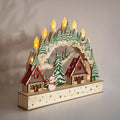 Wood 17.3 In. Multicolor Christmas Laser Cut  Village Scene Tablepiece  with Led Light