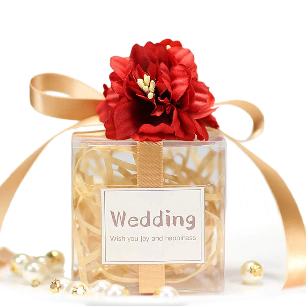 Square Clear Custom Plastic PET PVC Recycled Materials Folding Box Food Grade Embossing Varnishing Wedding Cake Chocolate