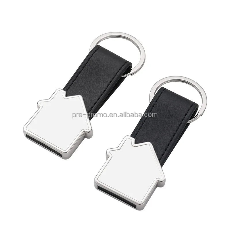 Custom Wholesale Blank Metal and Leather Rectangular Sublimation House Keychain
