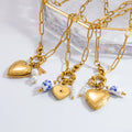 Fashion Handmade DIY Pendant Stainless Steel Necklace 18K Gold Luxury Ceramic Pearl Heart Necklace for Women