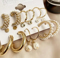2021 Temperament Ladies Geometric Alloy Pearl Large Hoop Earrings 9 Pieces Set