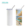 PYD Life RTS Straight Not Tapered 20oz White Sublimation Skinny Stainless Steel Tumbler With Metal Straw