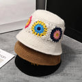 Knitted Stitching Bucket Hat Summer Winter Women Flower Dome Casual Hats Hand Crocheted Fisherman Bucket Cap
