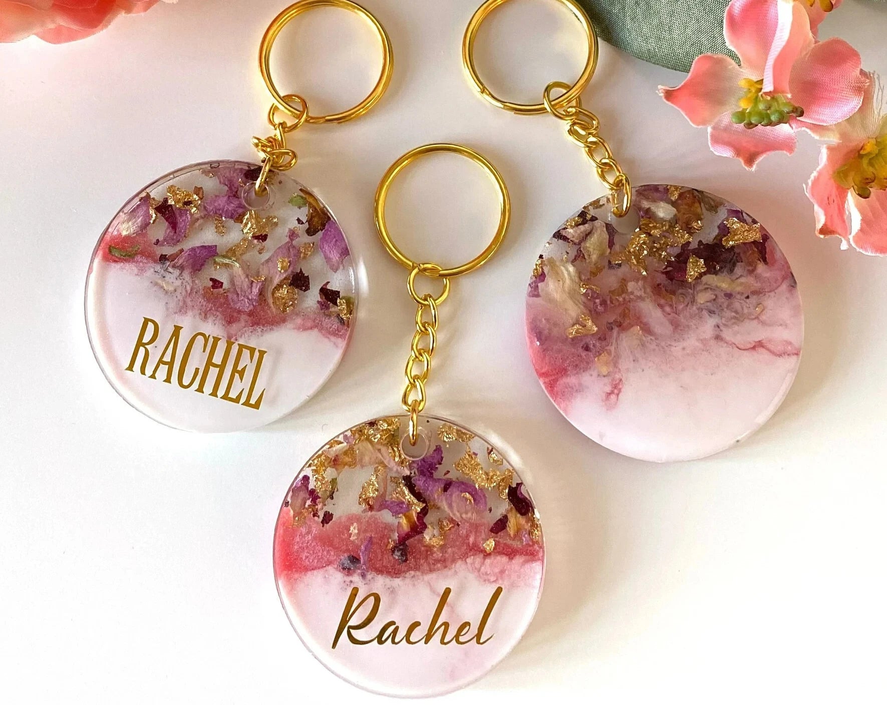 Custom Resin Flower Keyring with Tassel Flora Keychain Initial Keyring Letter Keyring Gifts Jewelry Bag Accessory