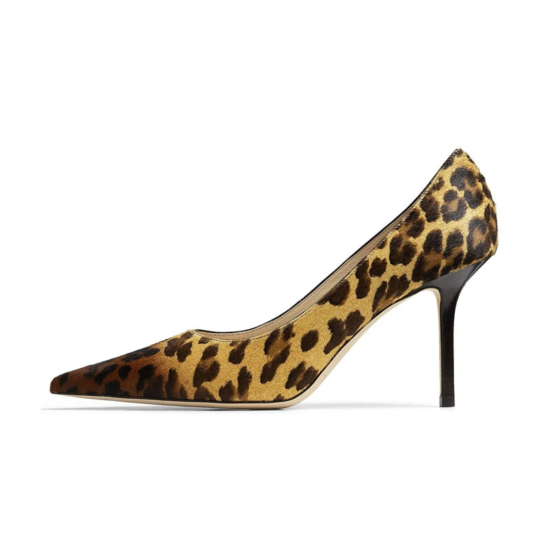 Fashion Trend Breathable Summer/Winter High Quality Sexy Leopard Pu Women Mary Jane Pumps Thin Heels Pointed Toe Shoes Luxury