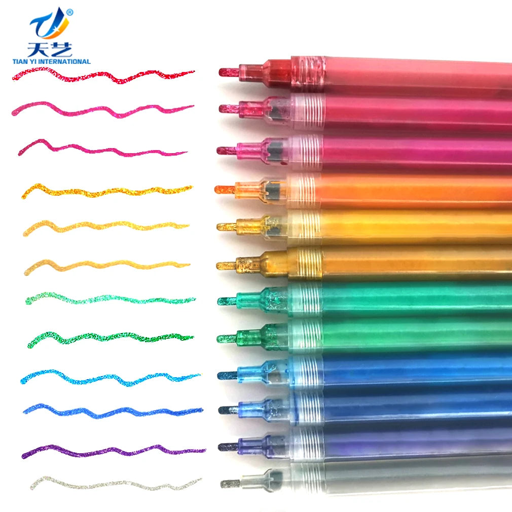 Glitter Pens  Neon Glitter Pens Fine TIp Art Markers for Kids Adult Coloring Book DIY