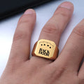 MC195 Wholesale Unisex Gold Plated Titanium Steel Ring 17mm "Back Door" Lucky Poker Card Square Jewelry Punk Fashion Rings