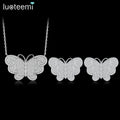 LUOTEEMI Necklace Stud Earring Pendant Set Elegant Cubic Zirconia Trendy Accessories Earing Butterfly Jewelry