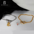 ICEBELA Jewelry S925 Sterling Silver Ot Button Diamond Irregular Texture Bracelet Female Ins Style Two-color Bracelet