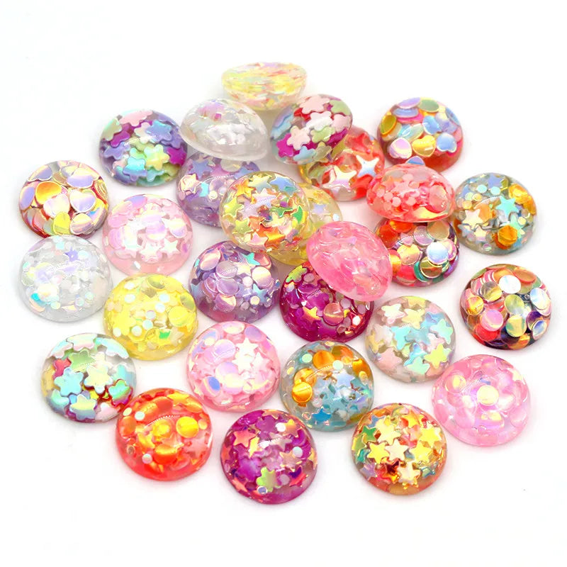 40pcs 12mm Mix Colors Star Round Moon Style Flat Back Resin Cabochon for Bracelet Earrings Accessories