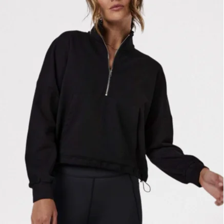 Fashion Street Style Women Stand Collar Half Zipper up Drawstring Hem Sweatshirts Women Outdoor Running Top Customized Pullover