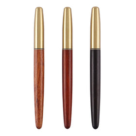 China Papeleria Factory Vintage Retro Handcraft Wooden Fountain Pen With Brass Pen Kits Luxury Father Days' Gift Heavy Pen
