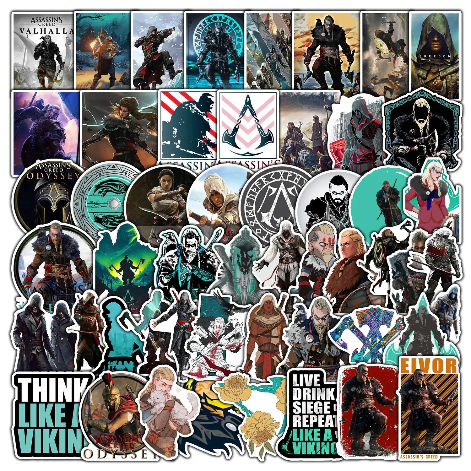 50Pcs Game Assassin's Creed Graffiti Decorative Stickers Label for Luggage Laptop Guitar Scrapbook Skateboard Waterproof Sticker