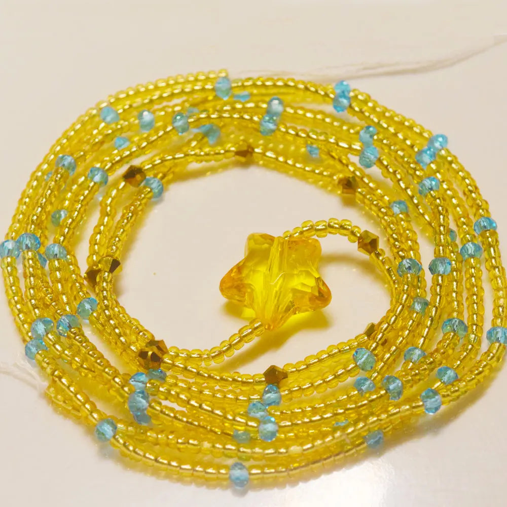 Gold Seed Beads Crytal Five Star Charm Weightloss Double String Cotton Tie on African Waist Beads Belly Chain Body Jewelry Women