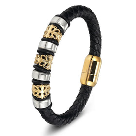 Trendy Men Jewelry Fashion Charm Leather Bracelet Gold Plated Stainless Steel Magnetic Clasp Genuine Leather Bracelets & Bangles