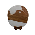 Round Wood and Marble Cutting Board Kitchen Bread Pizza Cheese Serving Chopping Blocks