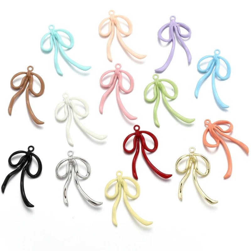 High Quality Spray Paint Bow Charm Woman Earring Necklace Alloy Charms for Jewelry Making 27*36mm W293
