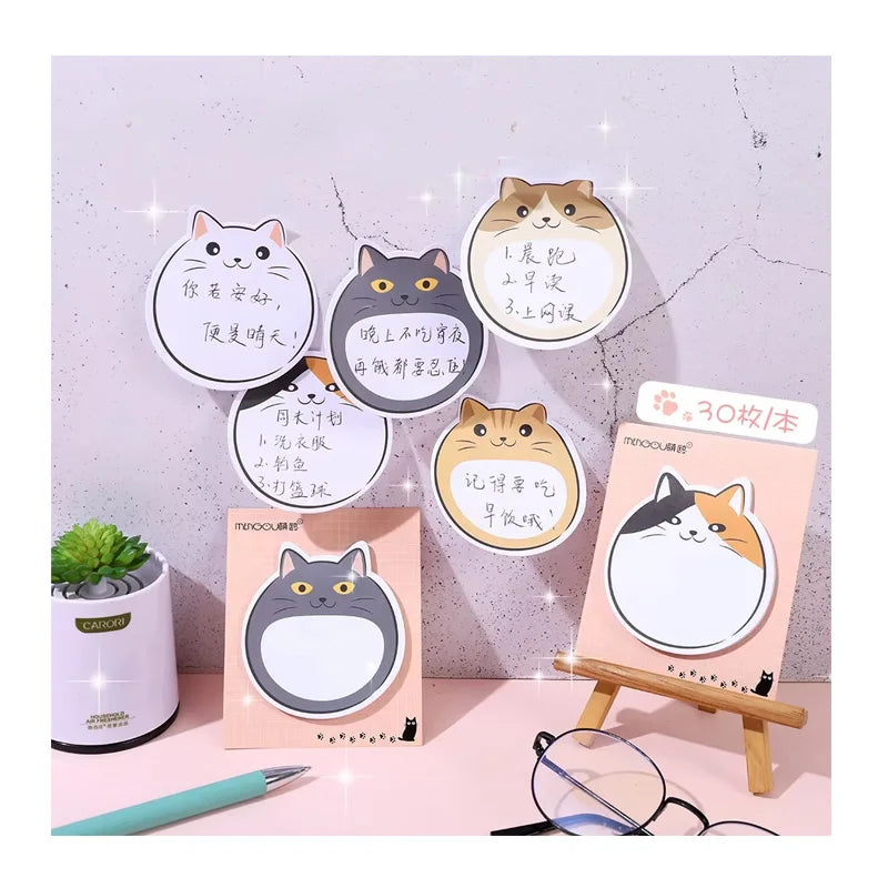 Creative Cartoon Cat Design Kawaii Self-Adhesive Sticky Notes School Kids Stationery