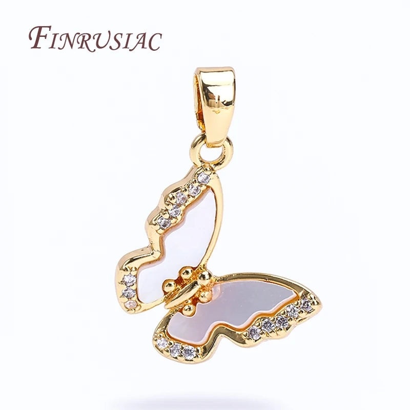 18K Real Gold Plated Shell Butterfly Pendants DIY Accessories for Bracelet Necklace Making Inlaid Jewelry Findings Components