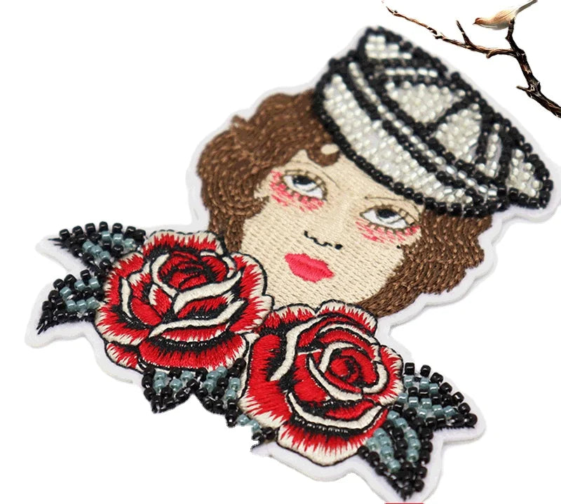 Custom Adhesive Bead Embroidery Cloth Accessories Clothes Stickers Bead Badge Clothes Custom Embroidery Patch