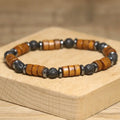Natural Lava Rock Hematite Stone Bracelet Wooden Beads Charm Yoga Healing Meditation Adjustable Bracelet for Women Men Jewelry