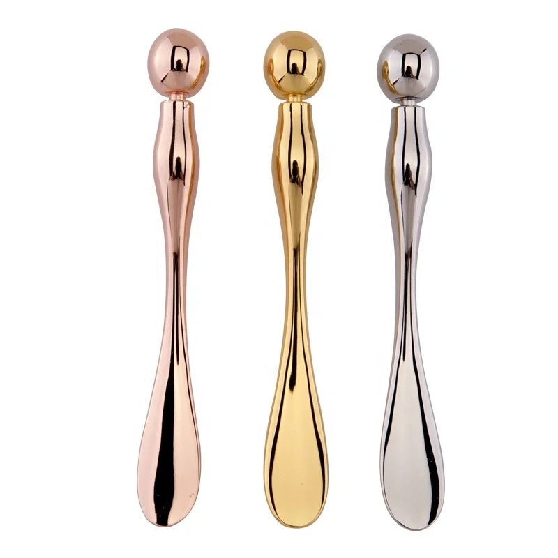 Luxury Custom Logo Eye Spoon Massage Stick With Roller Rose Gold Metal Applicator Eye Cream Mini Massage Stick Cosmetic Spatula