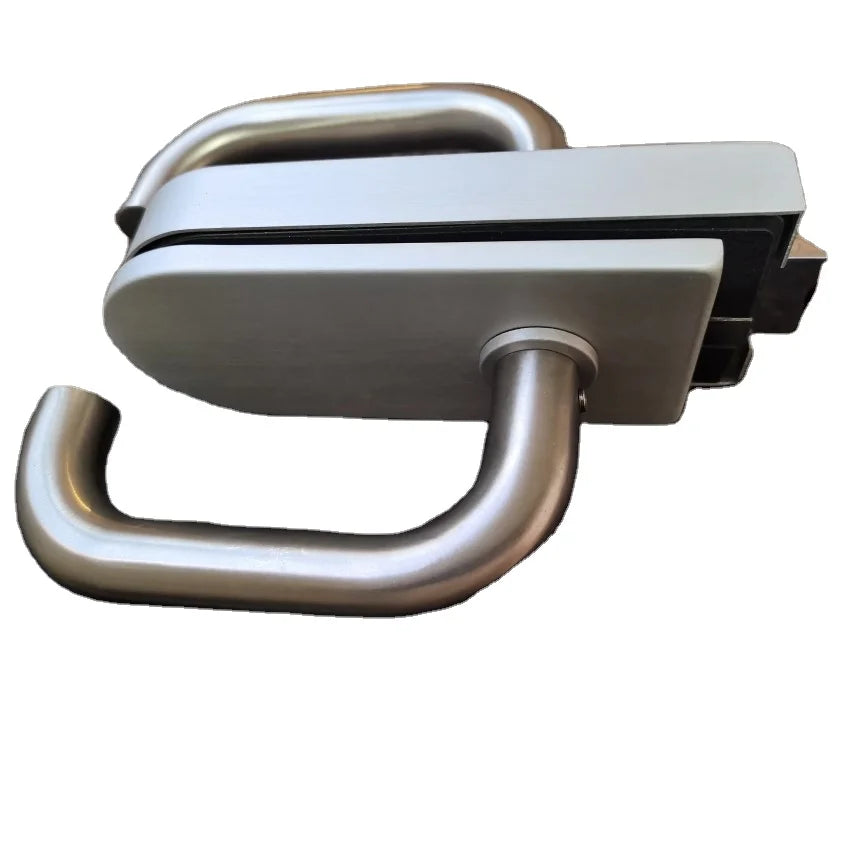 G012D Modern Frameless Glass Door Handle Lock | Aluminum Silver/Stainless Steel Satin | Screw for Hotel Channel/Corridor Use