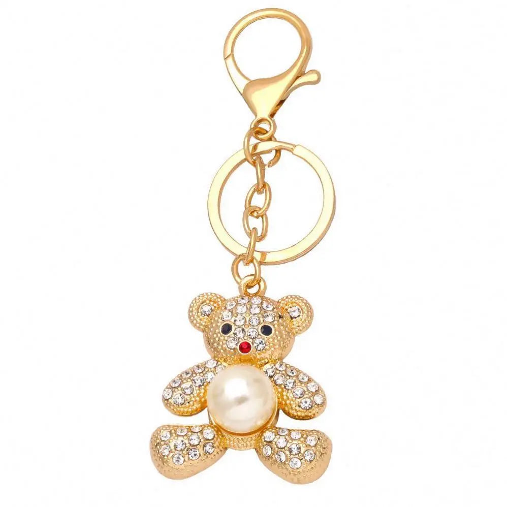 Bling Crystal Rhinestone Teddy Bear Keychain Cute Metal glitter Bear Key chains Valentine's Day gift Purse Pendant accessories