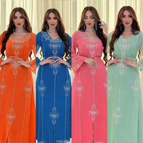 Muslim Dress Fashion Middle East Solid Color Chiffon Abaya Luxury Islamic Evening Party Abaya Dress for Women