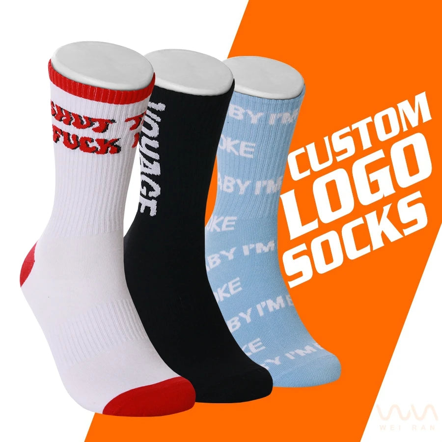 Custom Made Your Own Logo Sox Custom Knit Letter Logo Cotton Sock Custom Crew Casual Sock for Men