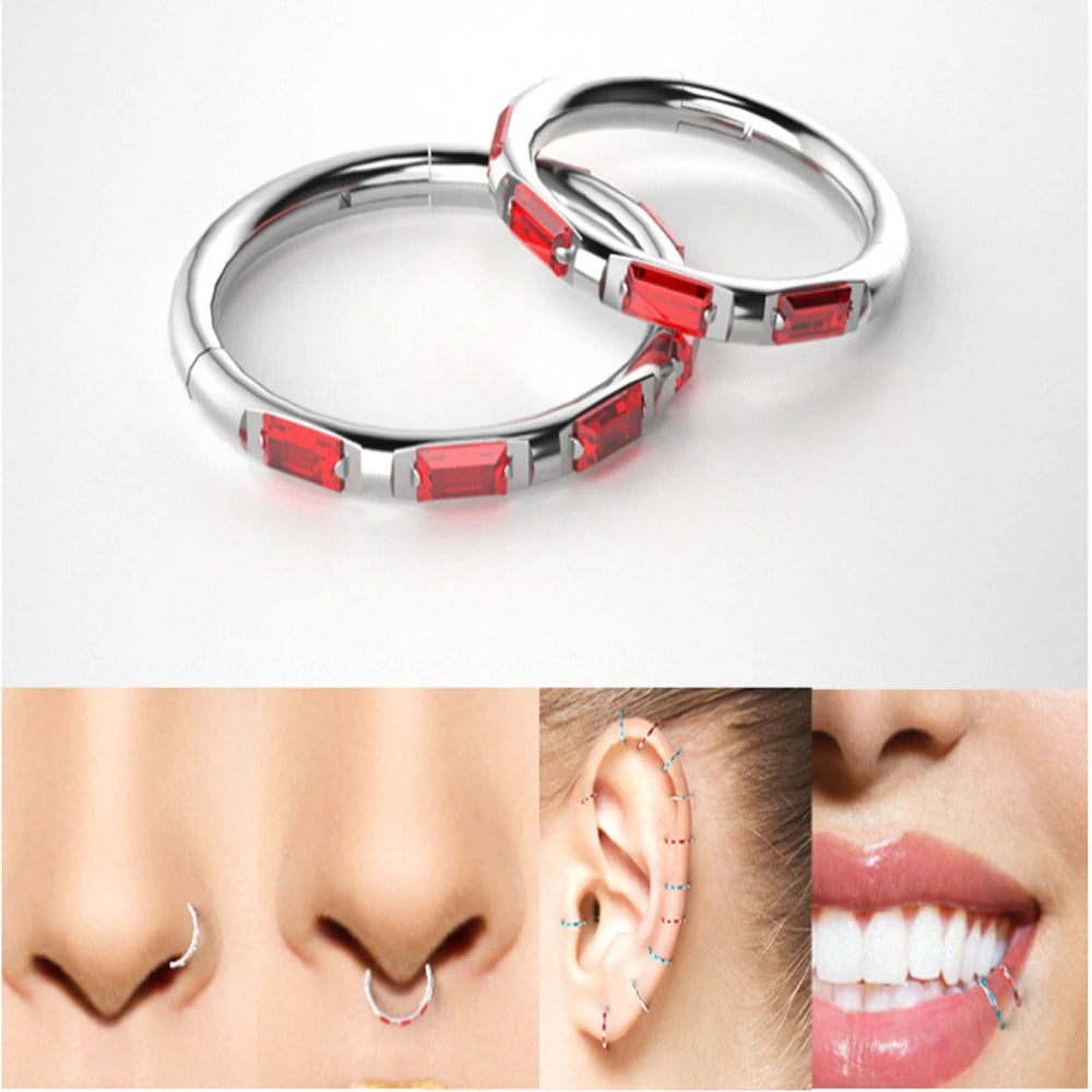 Stainless Steel 18k Gold Plated Zircon Charm Bead Embedded Nose Ear Ring Gauges 1.2mm Hoop Bone Designs for Sensitive Skin Women