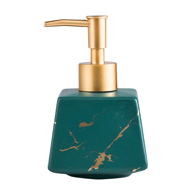 HOMEDEC Marble Ceramic 260ml Bathroom Accessories Dispenser Bottle Luxury Ceramic Soap Dispenser with Bushed Gold Sprayer Green